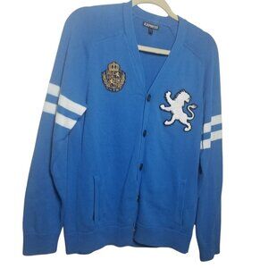 Men's Express Blue Cardigan 100% Cotton Preppy Academia Sweater Sz M